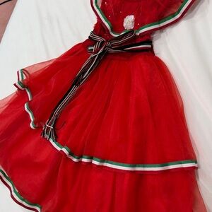 Red Layered Dress with Ribbon Accents